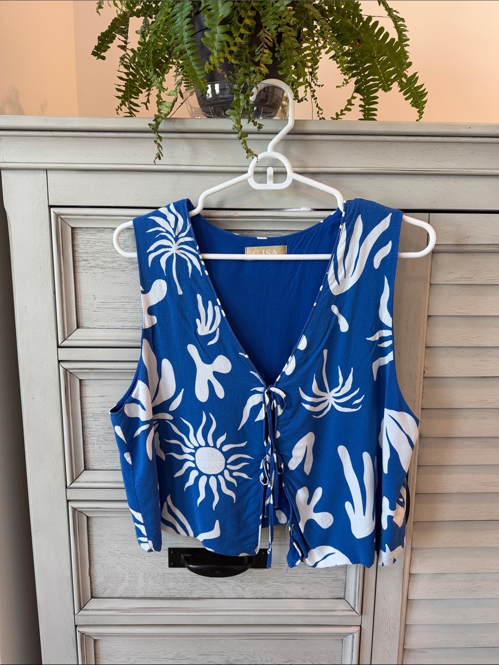 Blue & White Tie-Front Blouse